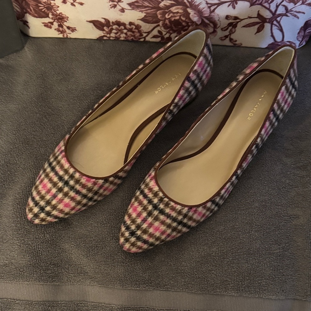 Ann Taylor Pink and Black Plaid Heels